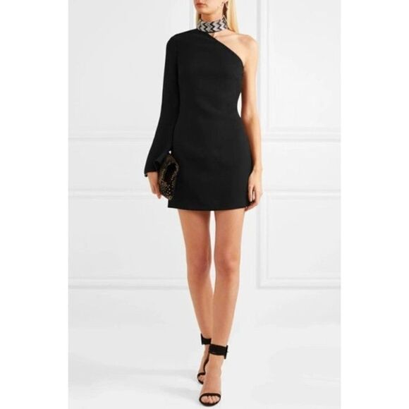 RACHEL Zoe | Quinton One-shoulder Embellished Crepe Mini Dress In Black - Picture 5 of 16